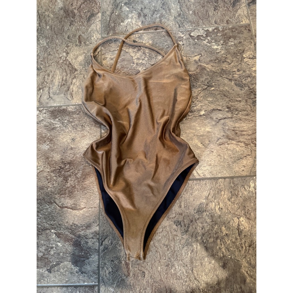 Caroline Constas One Piece Criss‎ Cross Back luxury bodysuit HTF Bronze XS